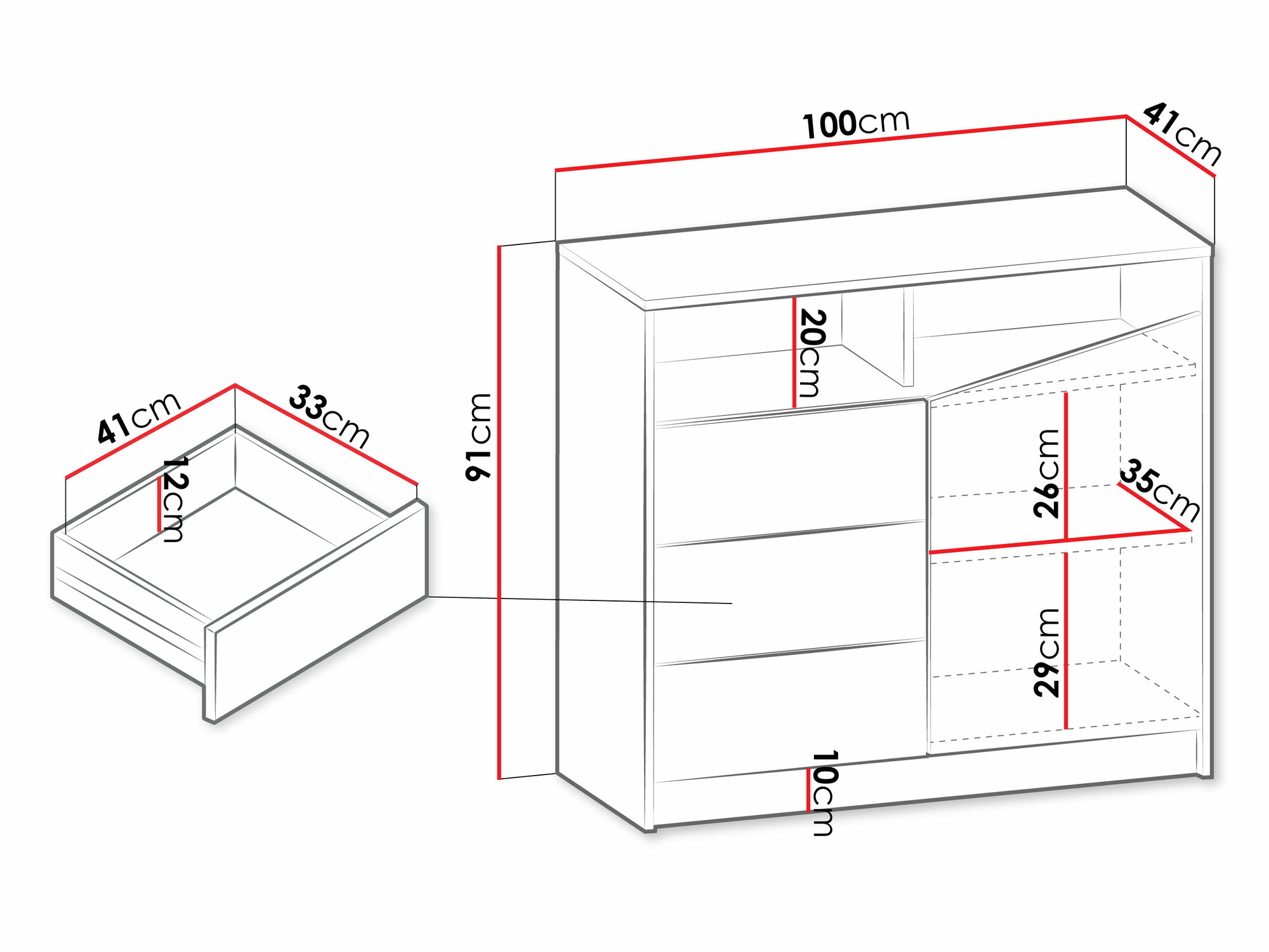 Komoda Tenreme 104 (Hrast + Črna)
