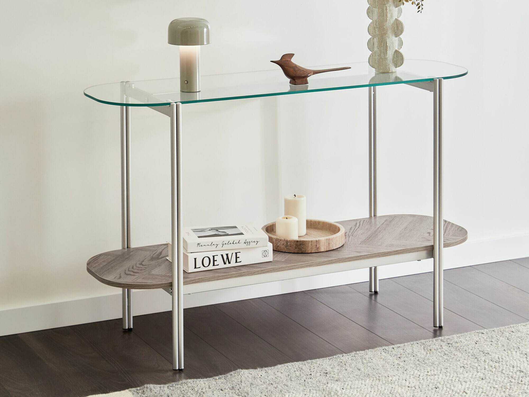 Konzolna miza Berwyn 2278 (Srebrna + Svetel les)