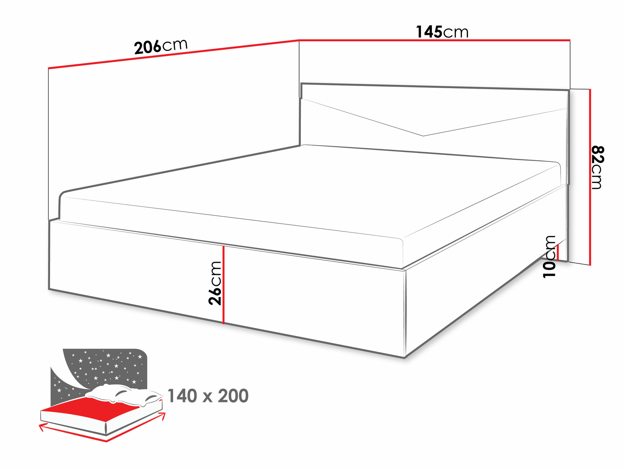 Postelja Tenreme 107 (Hrast + Črna)