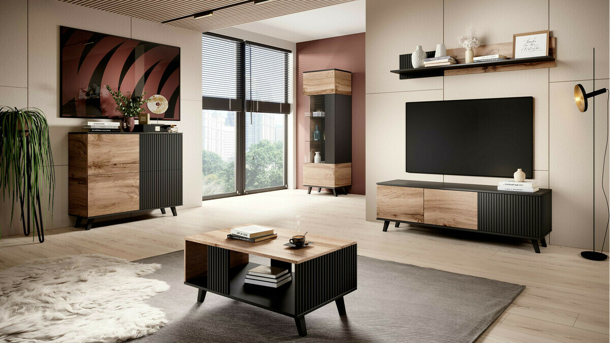 TV-omarica Luelia 116 (Črna + Wotan hrast)