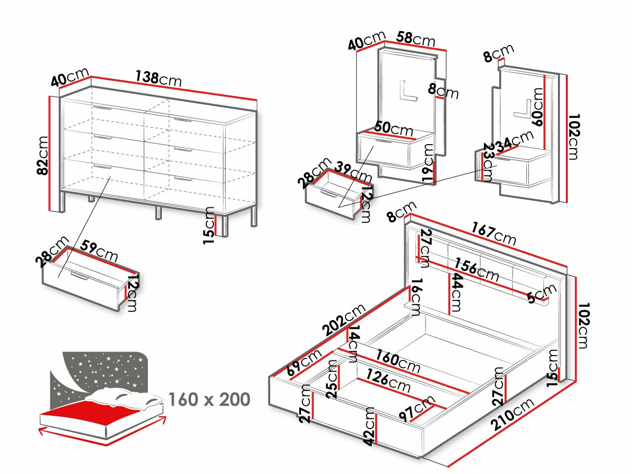 Komplet spalnic Flodale 104