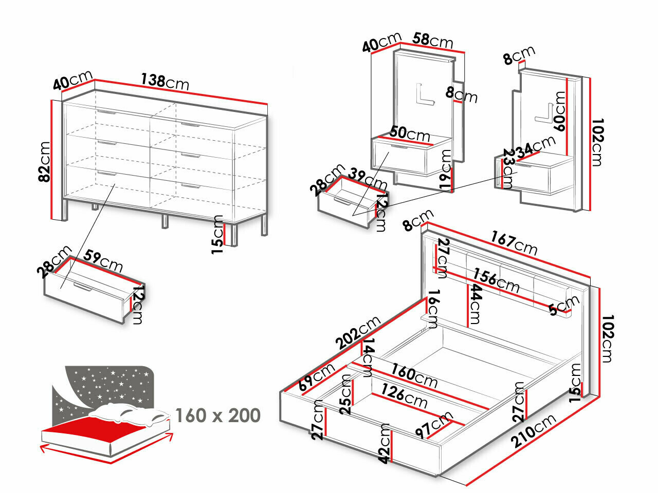 Komplet spalnic Flodale 104