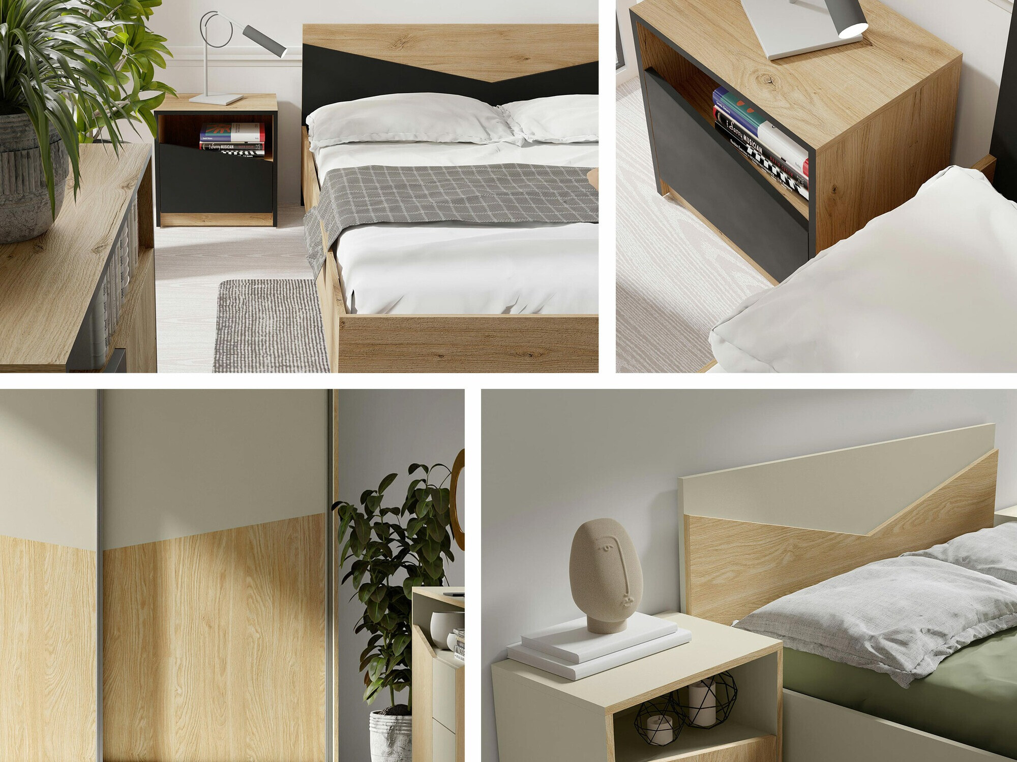 Postelja Tenreme 107 (Hrast + Črna)