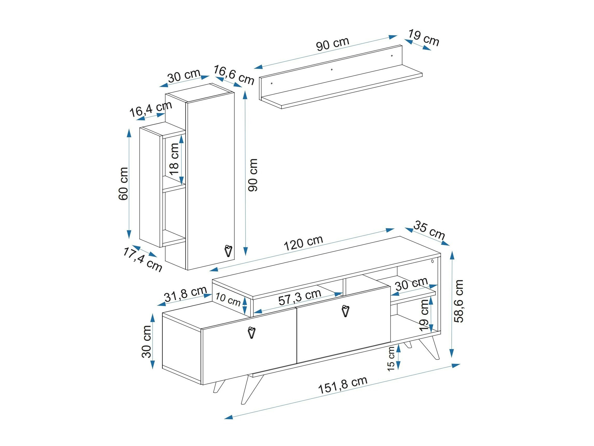 Komplet za dnevno sobo Kailua 2294 (Siva)