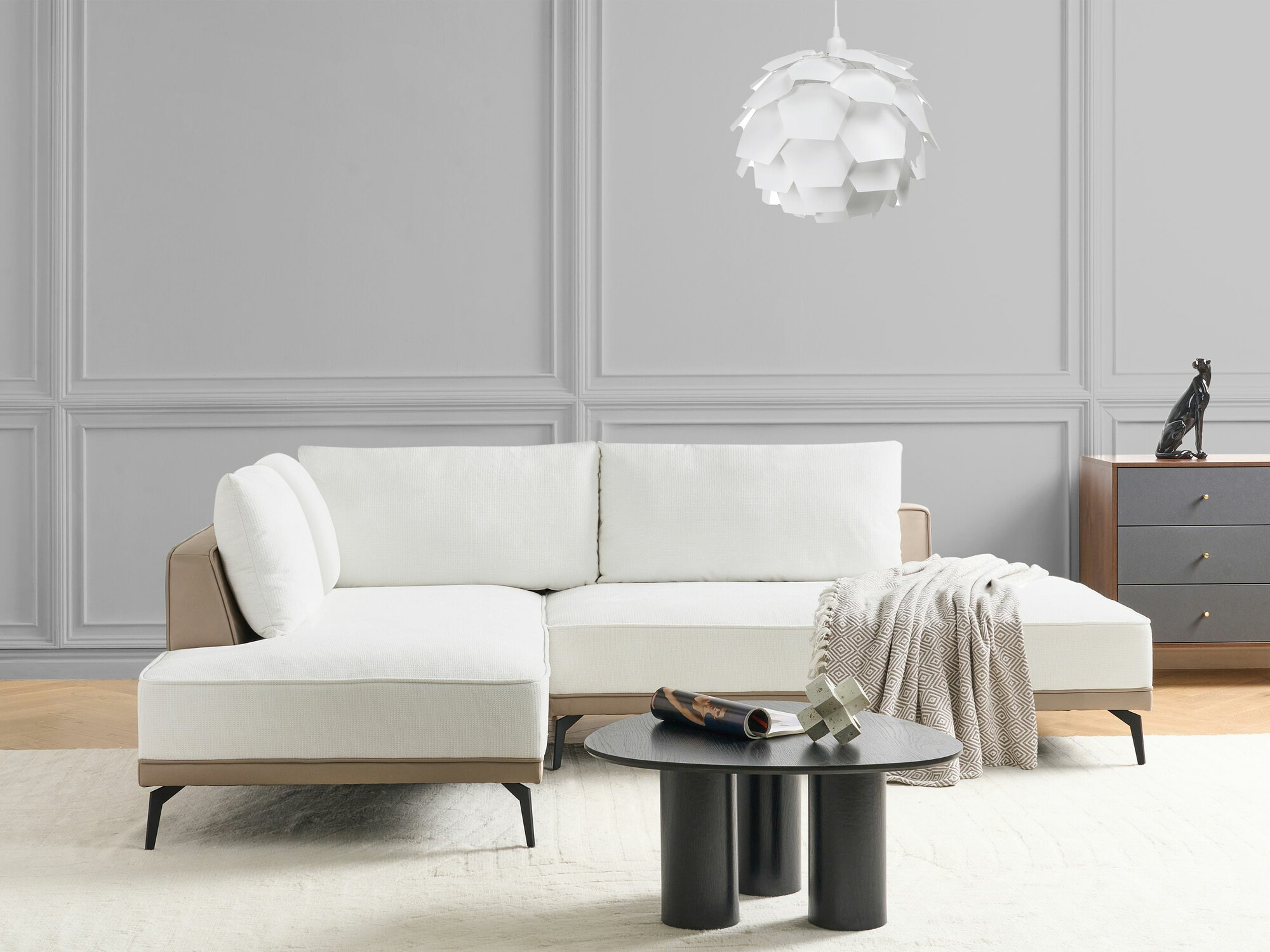 Modularna kotna sedežna garnitura Berwyn 2326 (Bela)