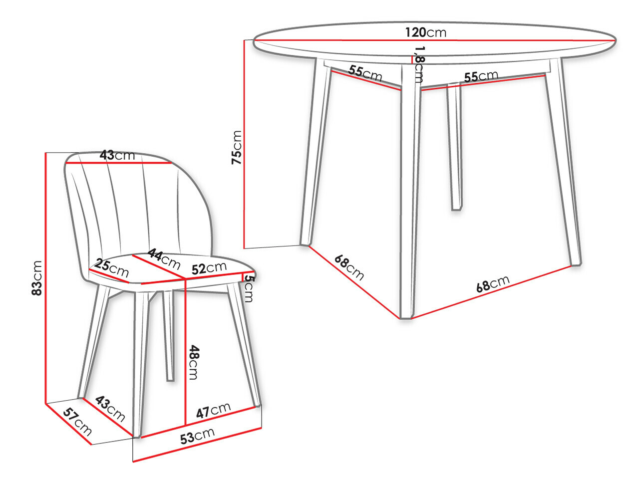 Jedilniški komplet Racine 136 (Rjava)