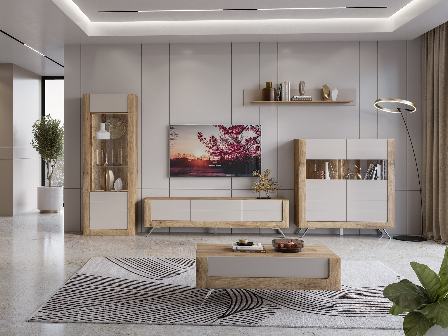 Stenska polica Sovera 100 (Zlati hrast + Svetlo siva)