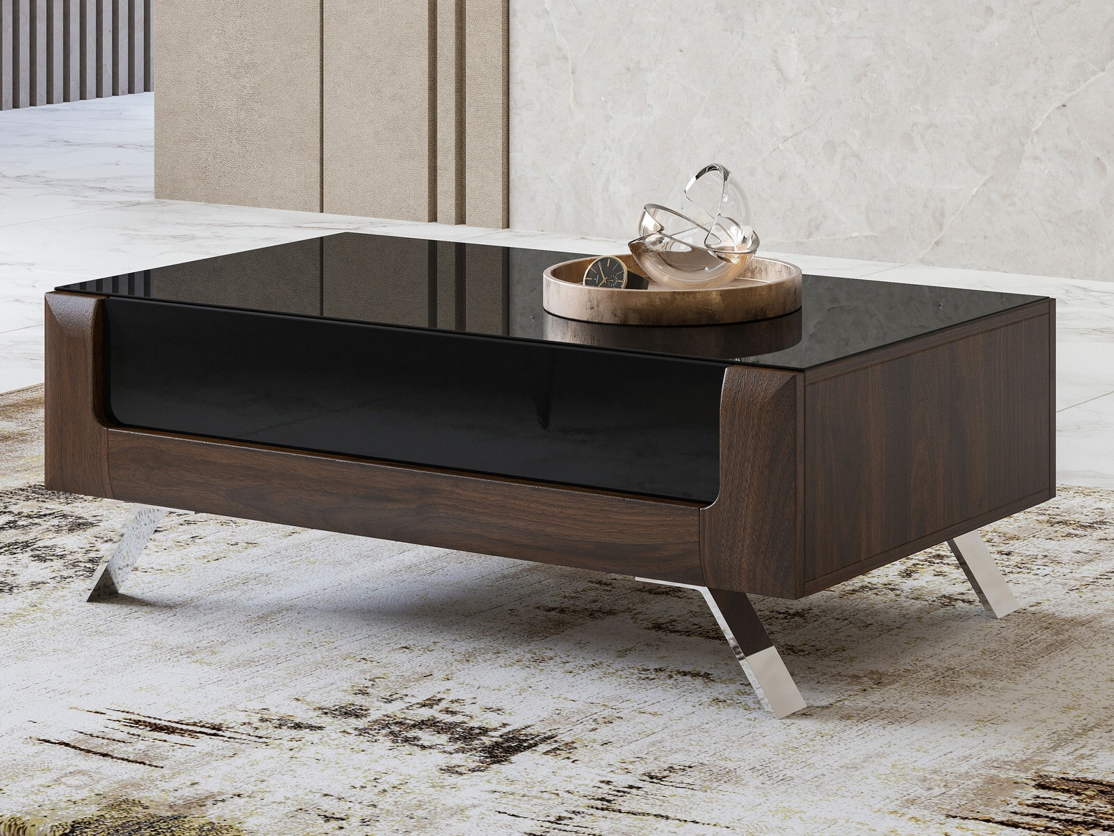 Klubska mizica Sovera 108 (Oreh + Sijaj črna)