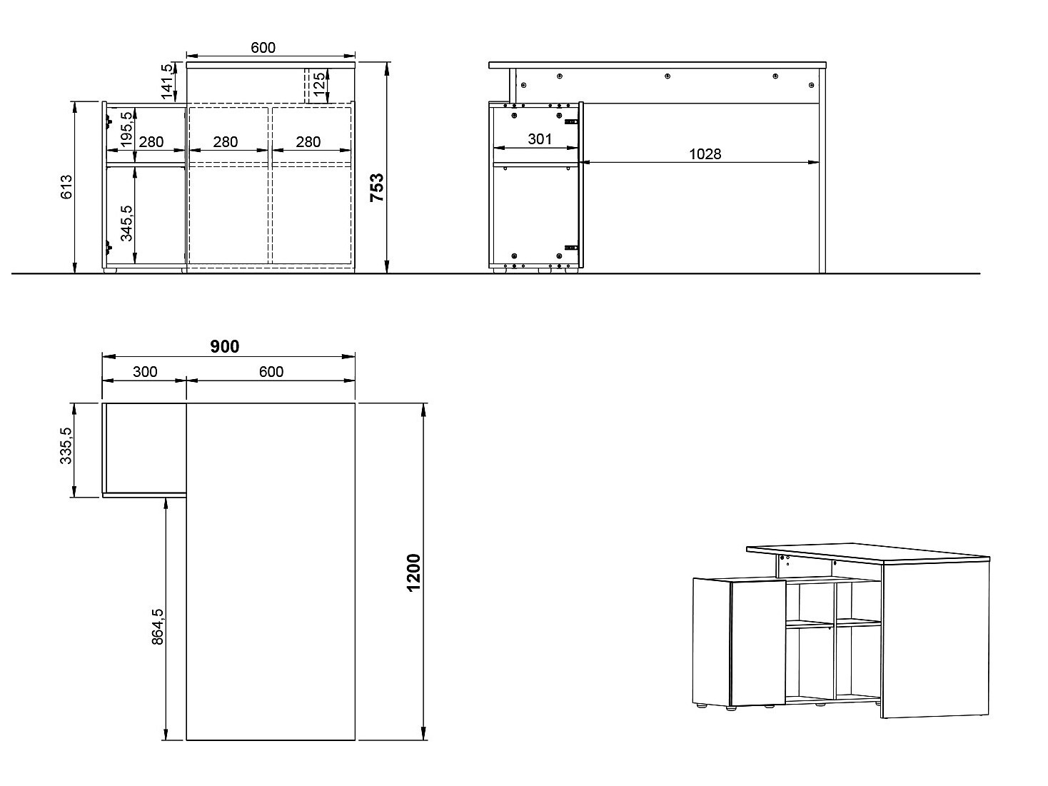 Komplet za domačo pisarno Evarsoa 105 (Grafit + Navarra hrast)
