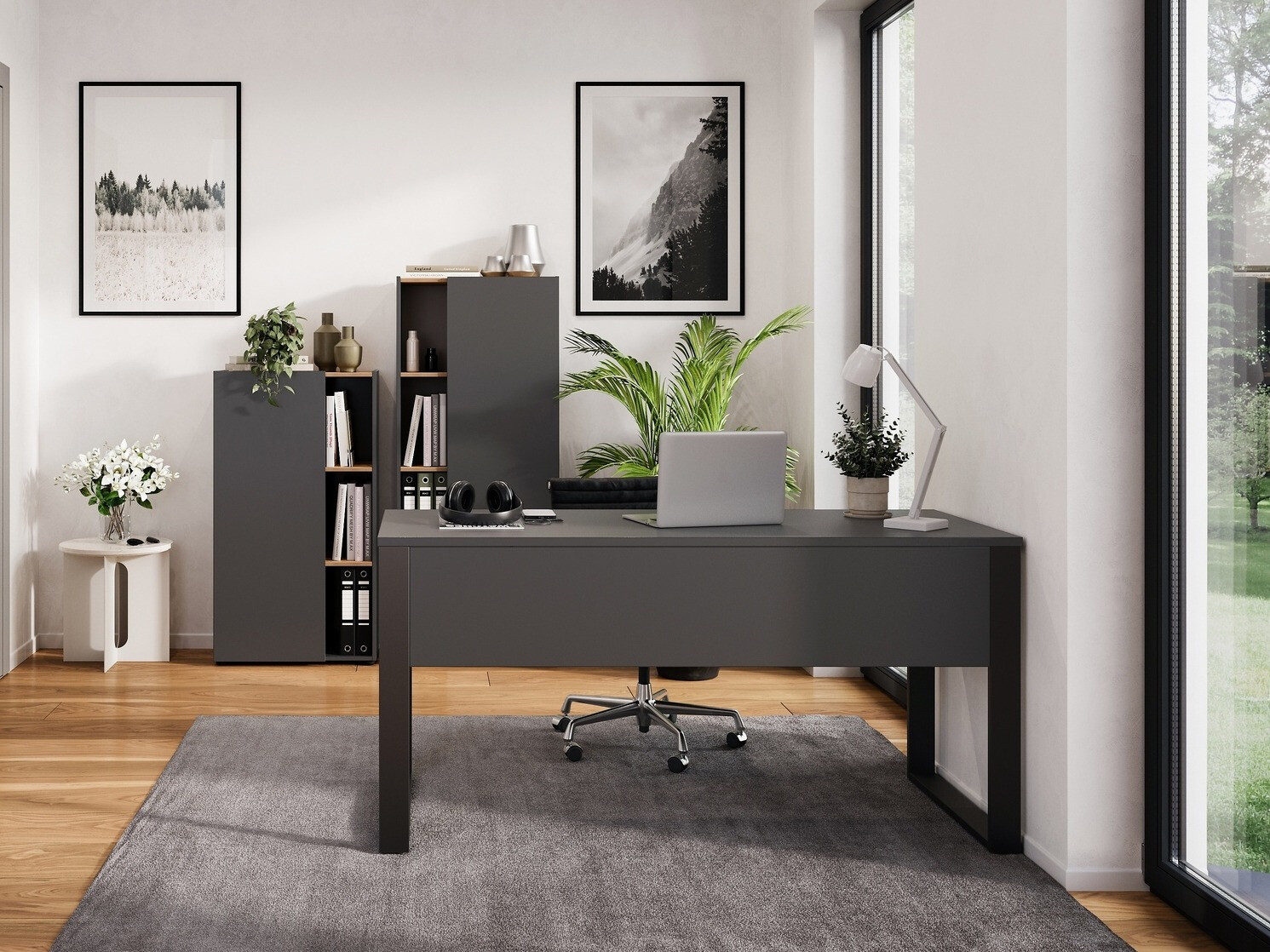 Komplet za domačo pisarno Evarsoa 106 (Grafit + Navarra hrast)