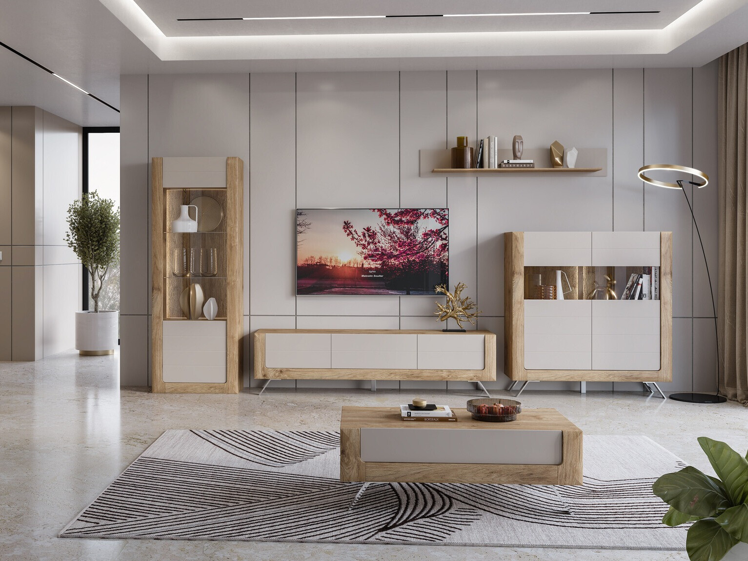 Omarica Sovera 107 (Zlati hrast + Svetlo siva)