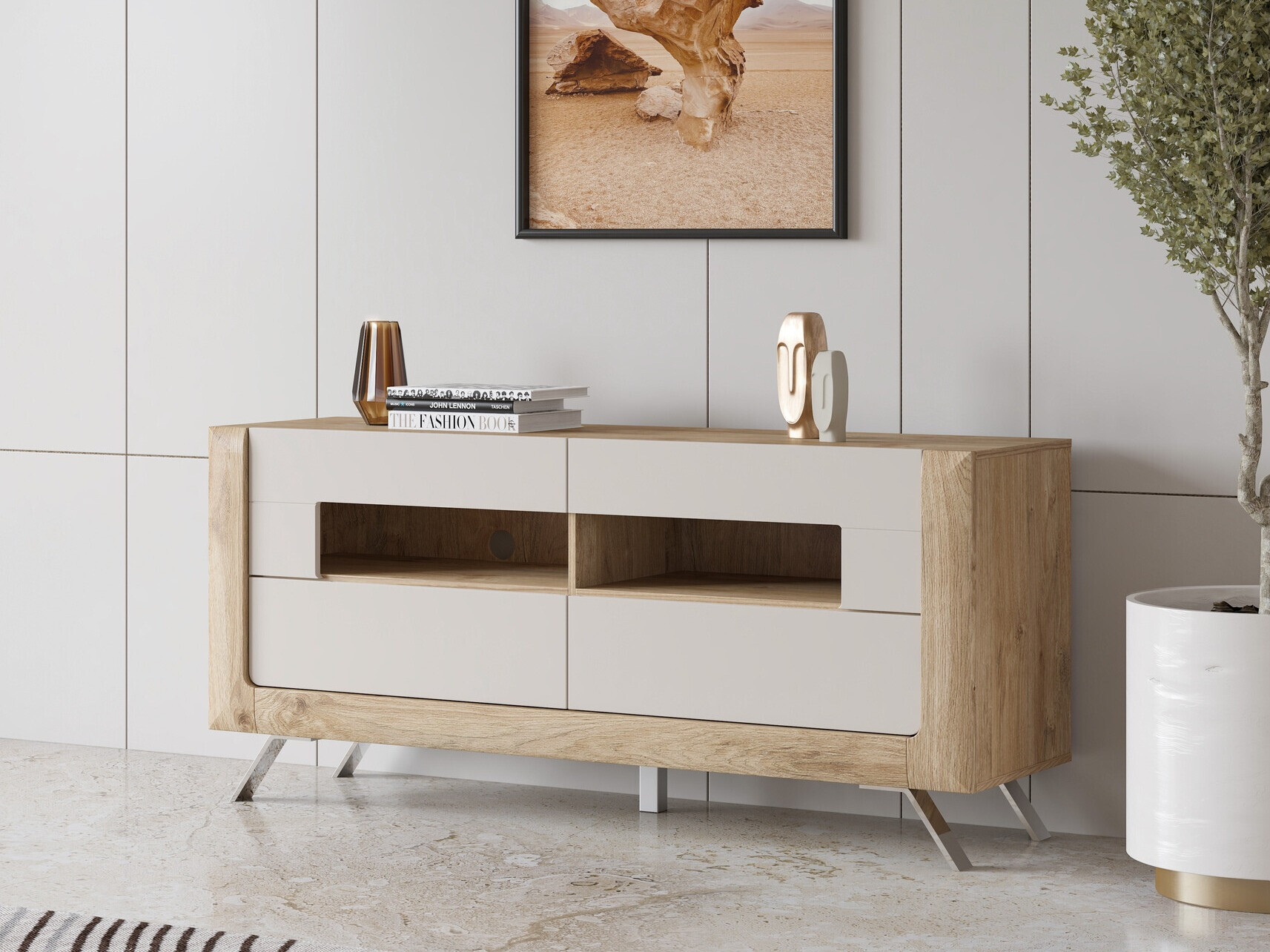 TV-omarica Sovera 105 (Zlati hrast + Svetlo siva)