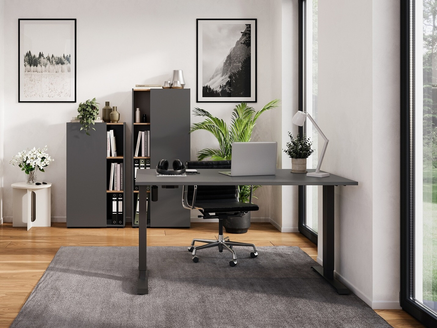 Komplet za domačo pisarno Evarsoa 107 (Grafit + Navarra hrast)