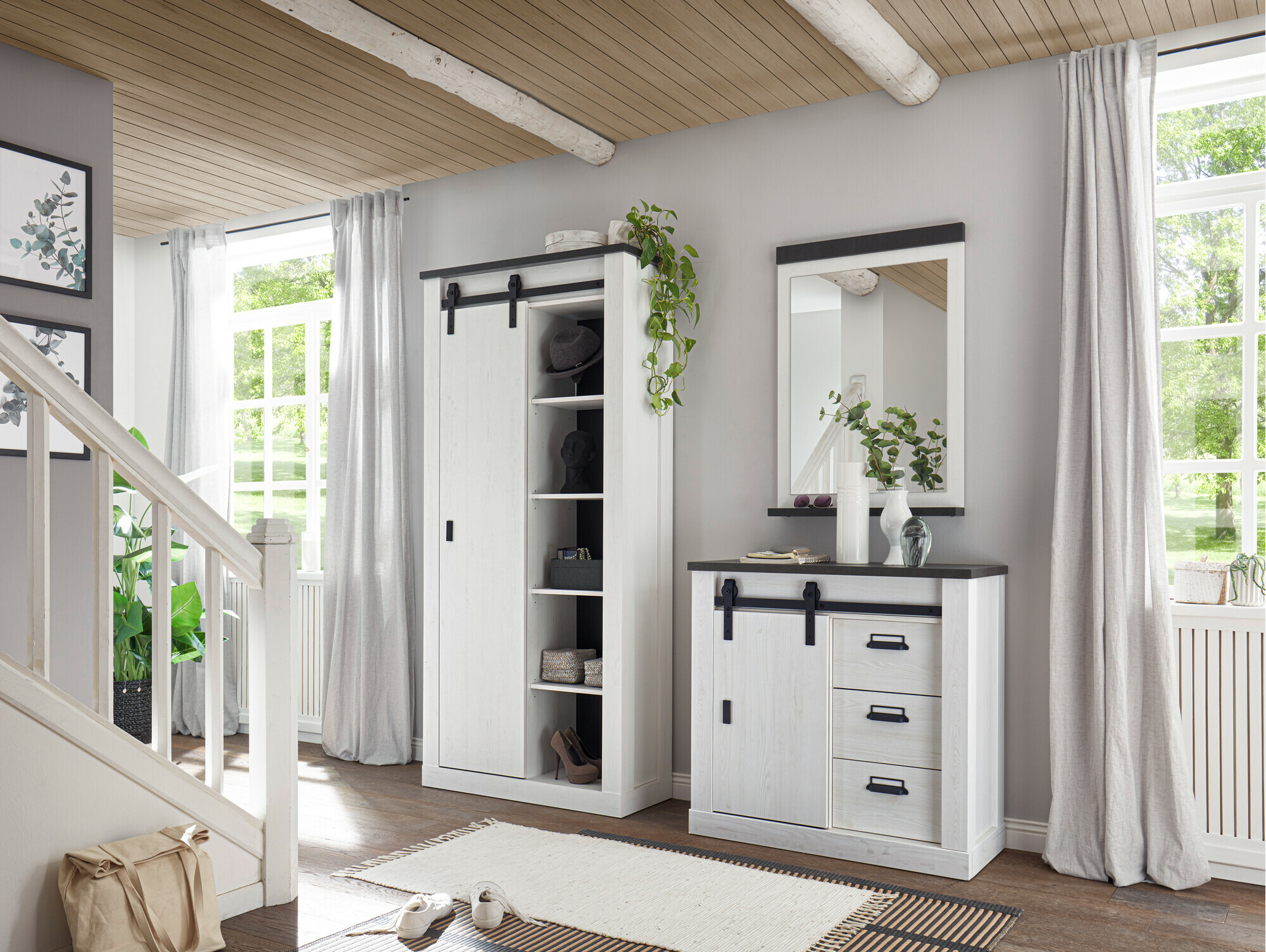 Komplet za predsobo Cirtale 129 (Beljen bor + Antrahite)