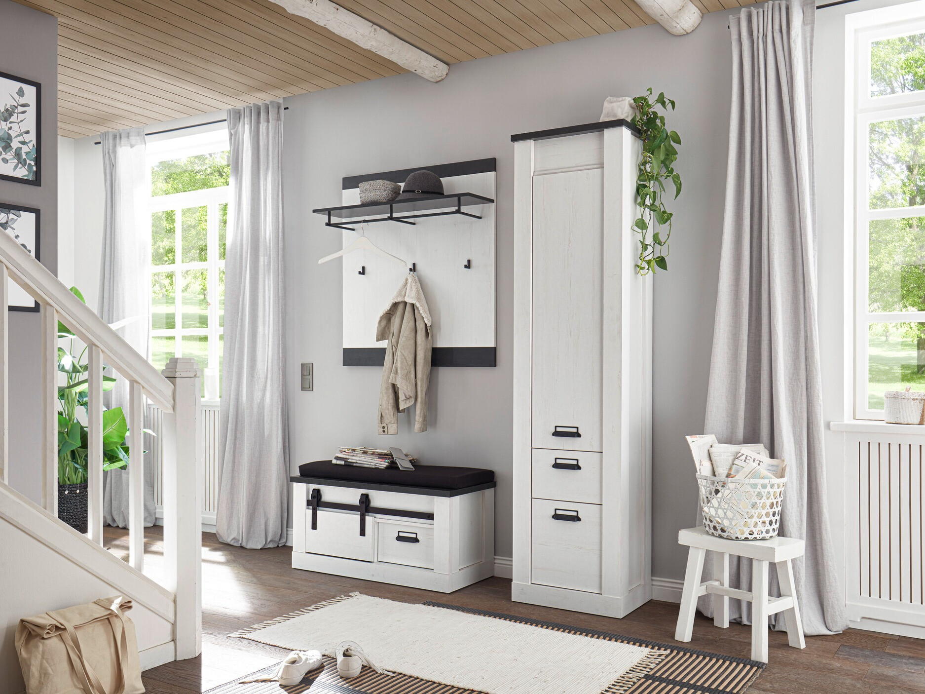 Komplet za predsobo Cirtale 130 (Beljen bor + Antracit)