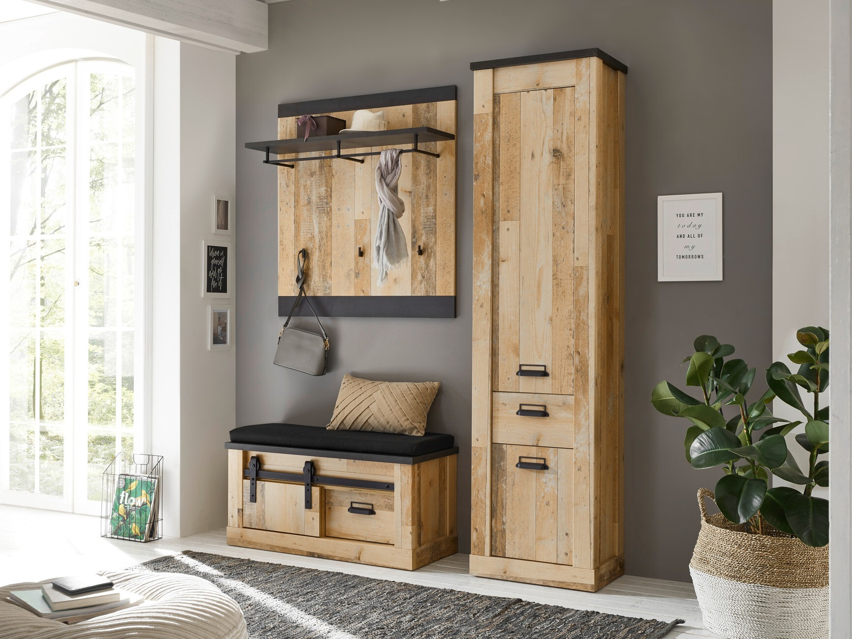 Komplet za predsobo Cirtale 130 (Rustikalen les + Antracit)