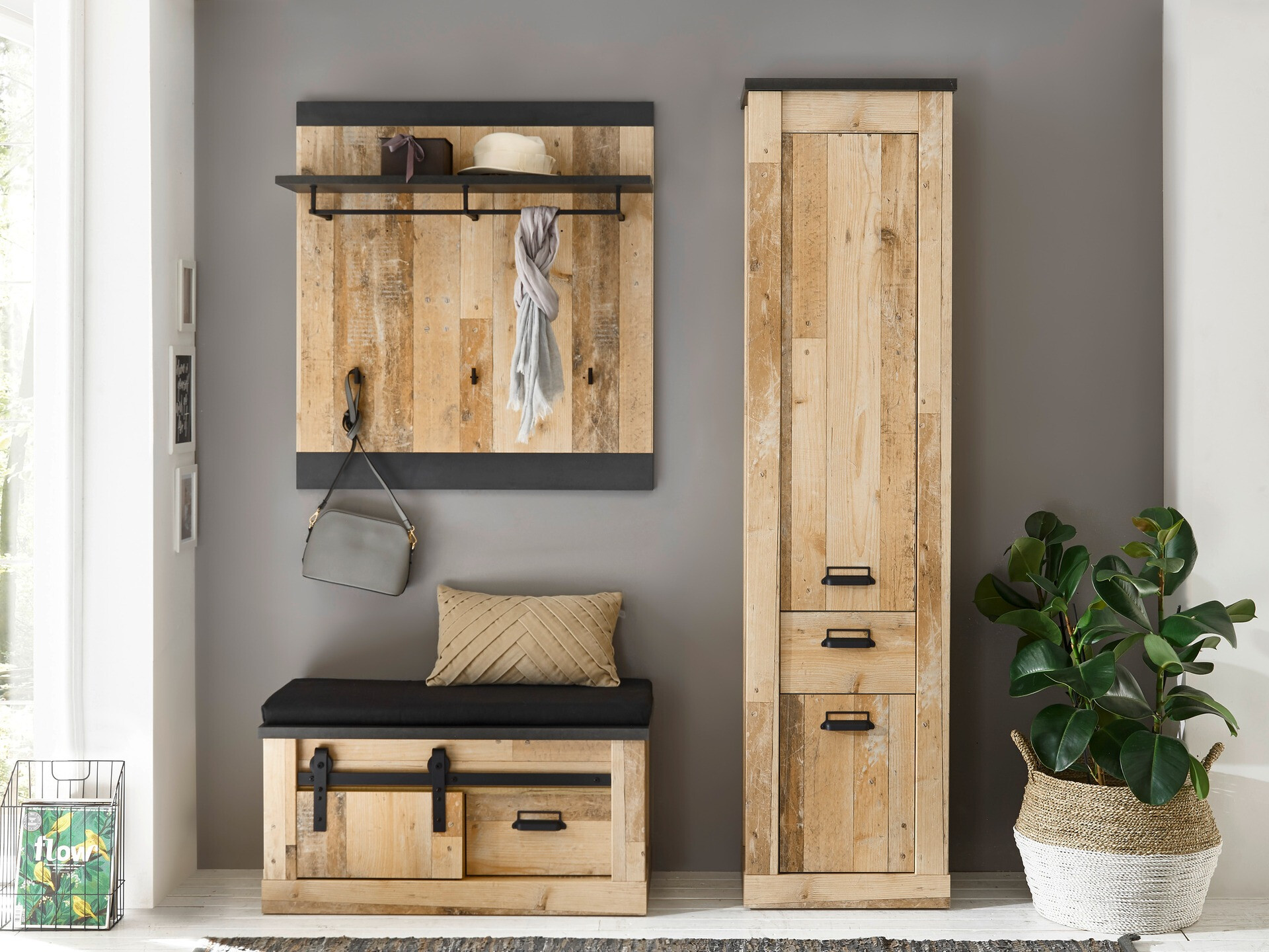 Komplet za predsobo Cirtale 130 (Rustikalen les + Antracit)