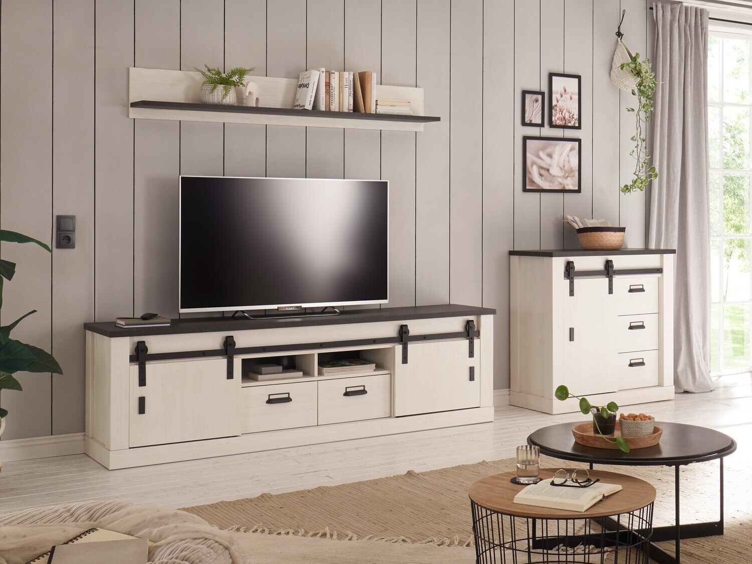 Komplet za dnevno sobo Cirtale 132 (Beljen bor + Antracit)