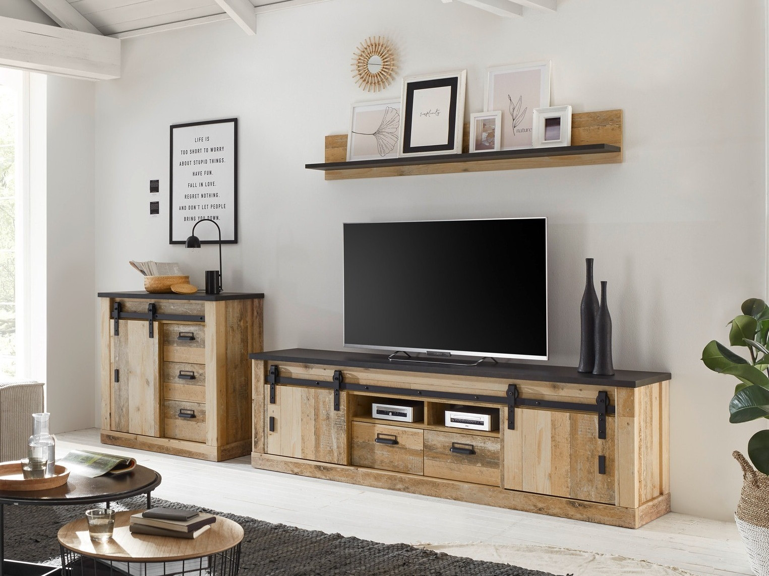 Komplet za dnevno sobo Cirtale 132 (Rustikalen les + Antracit)