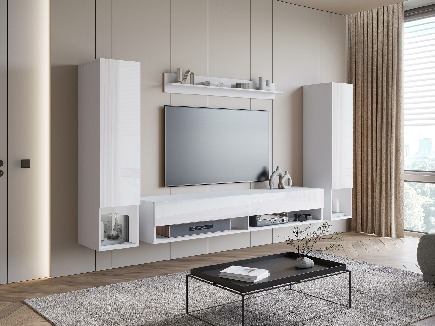 Komplet za dnevno sobo Sarasota 176 (Bela + Sijaj bela)