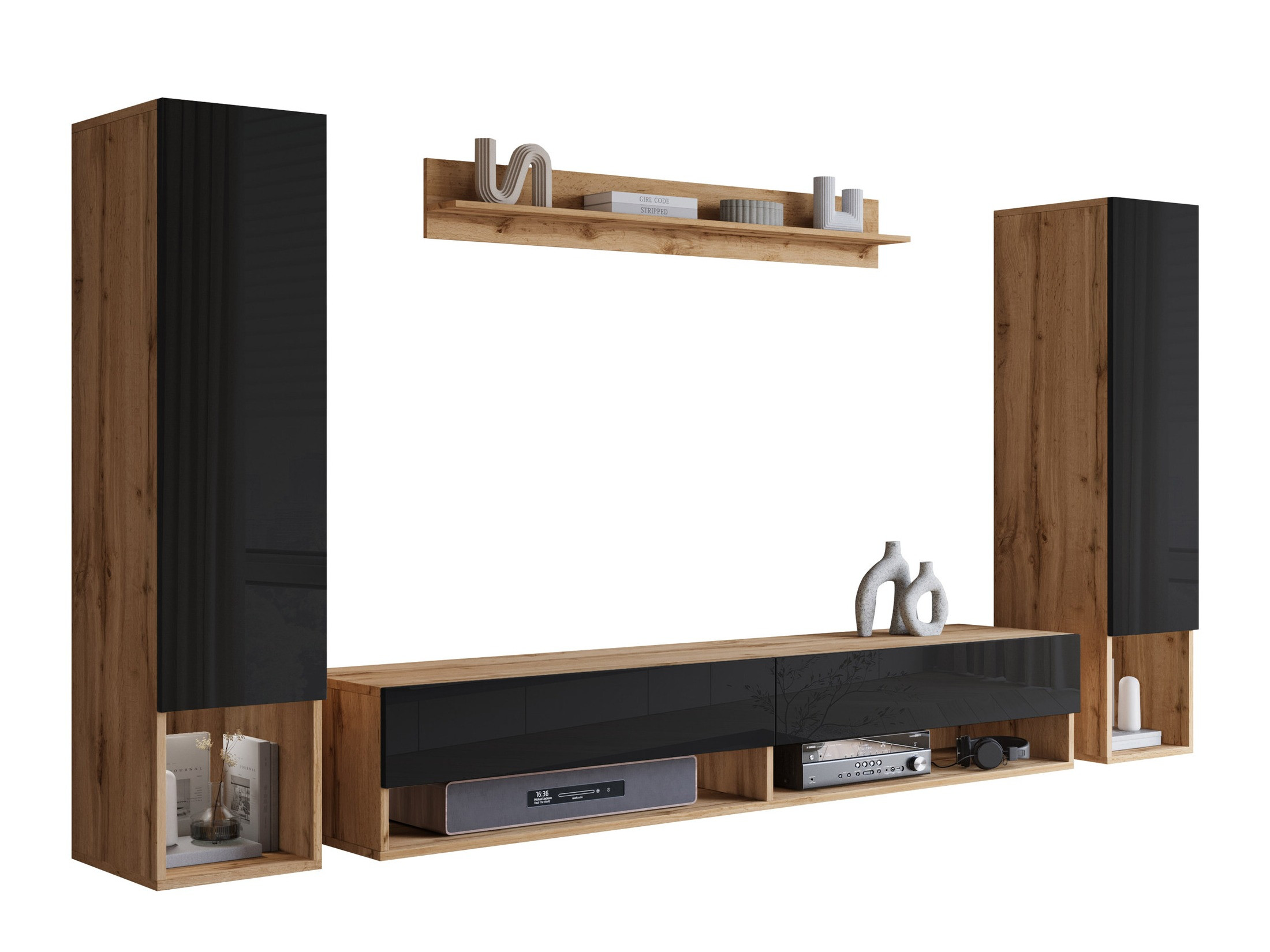 Komplet za dnevno sobo Sarasota 176 (Wotan hrast + Sijaj črna)