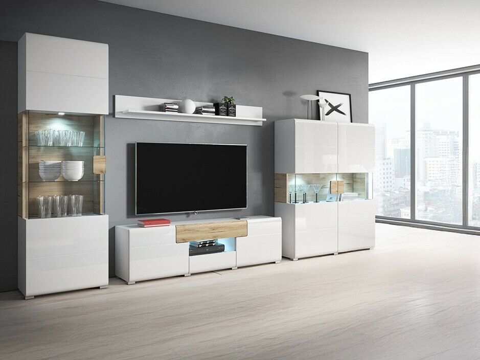 Dnevni prostor Torsone 104 (Bela + Sijaj bela + Hrast San Remo)