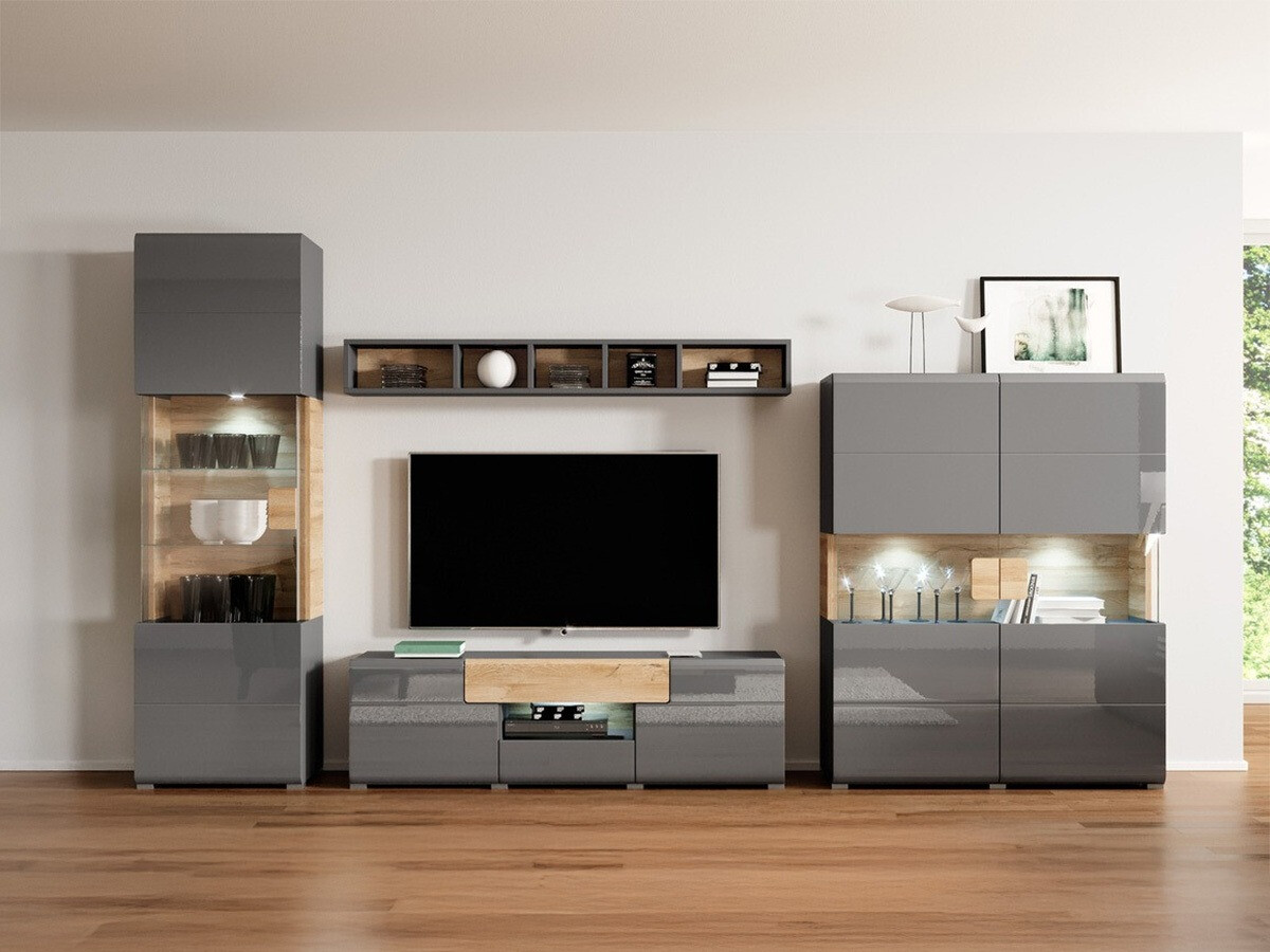 Komplet za dnevno sobo Torsone 104 (Antracit + Gloss antracit + Hrast Grandson)