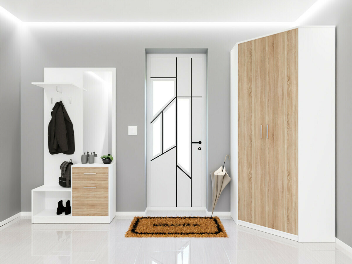 Komplet za predsobo Novsore 145 (Bela + Sonoma hrast)