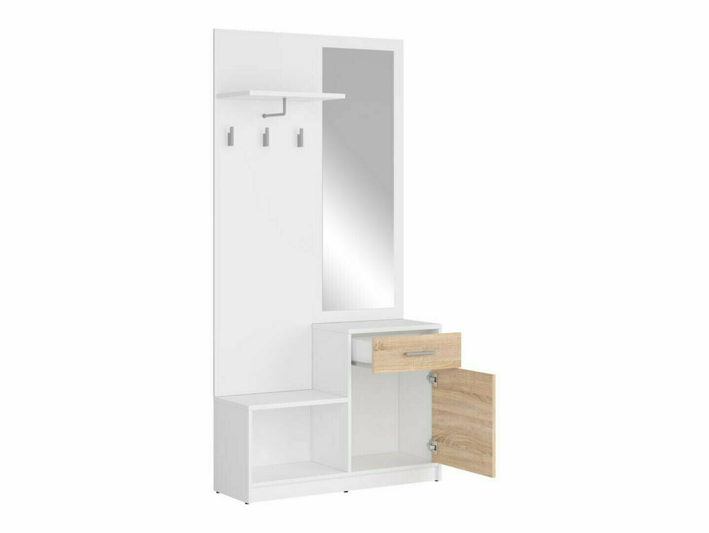 Komplet za predsobo Novsore 145 (Bela + Sonoma hrast)