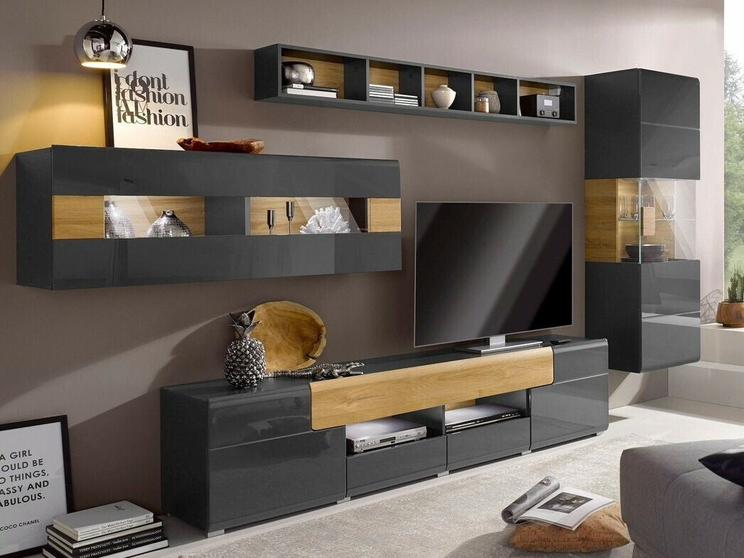 Stenska polica Torsone 105 (Antracit + Hrast Grandson)