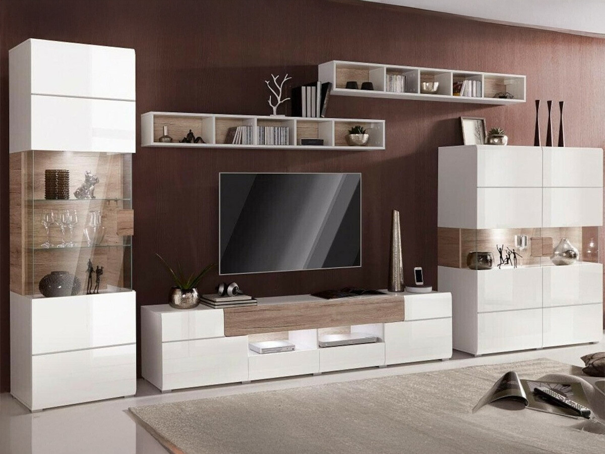 Stenska polica Torsone 105 (Bela + Hrast San Remo)