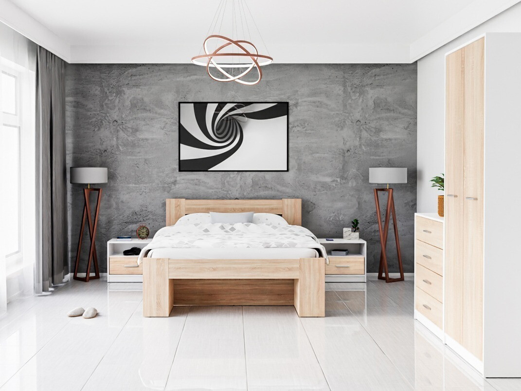 Komplet spalnic Novsore 147 (Bela + Sonoma hrast)