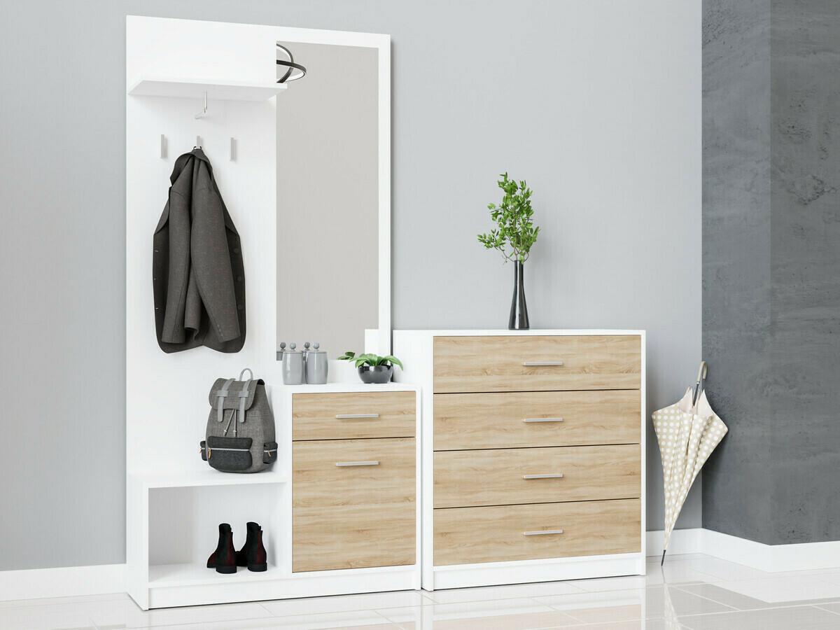 Komplet za predsobo Novsore 148 (Bela + Sonoma hrast)