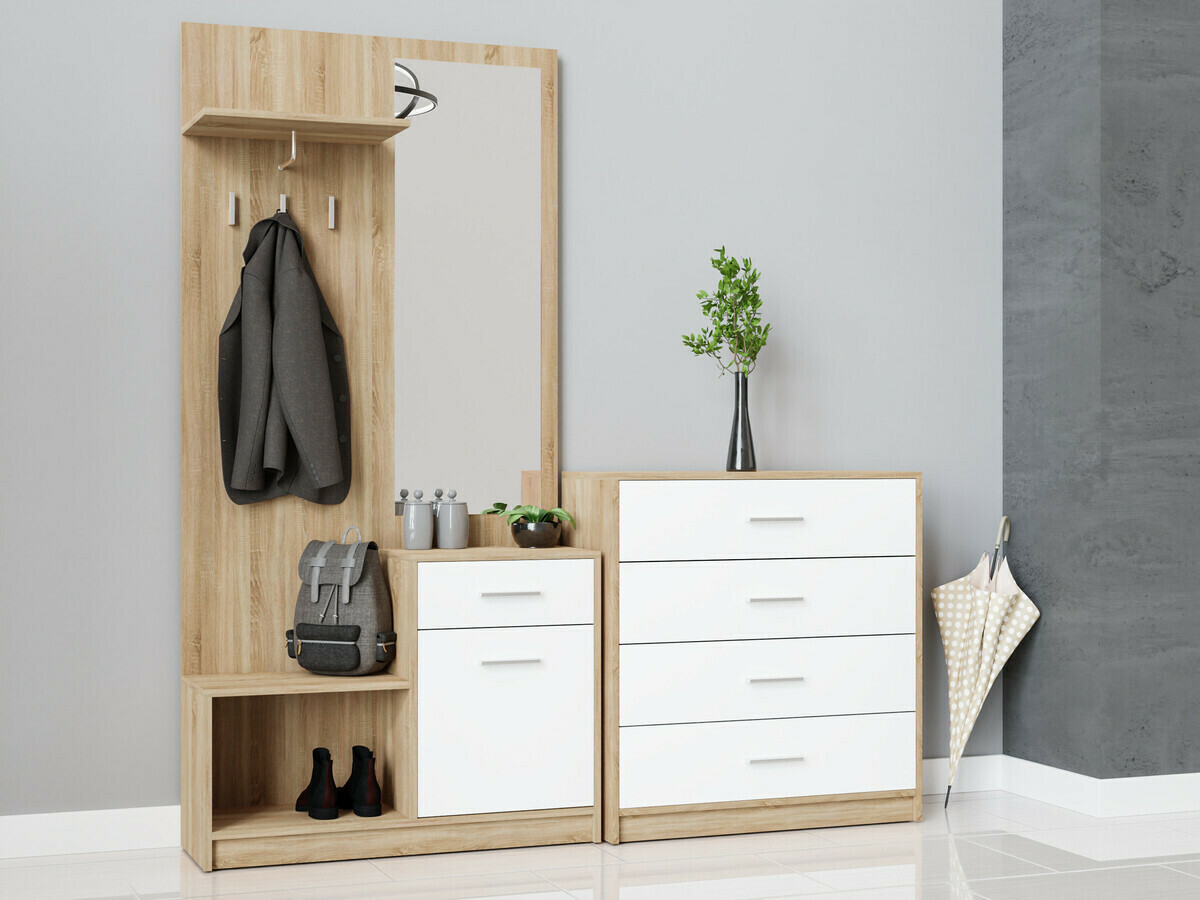 Komplet za predsobo Novsore 148 (Sonoma hrast + Bela)