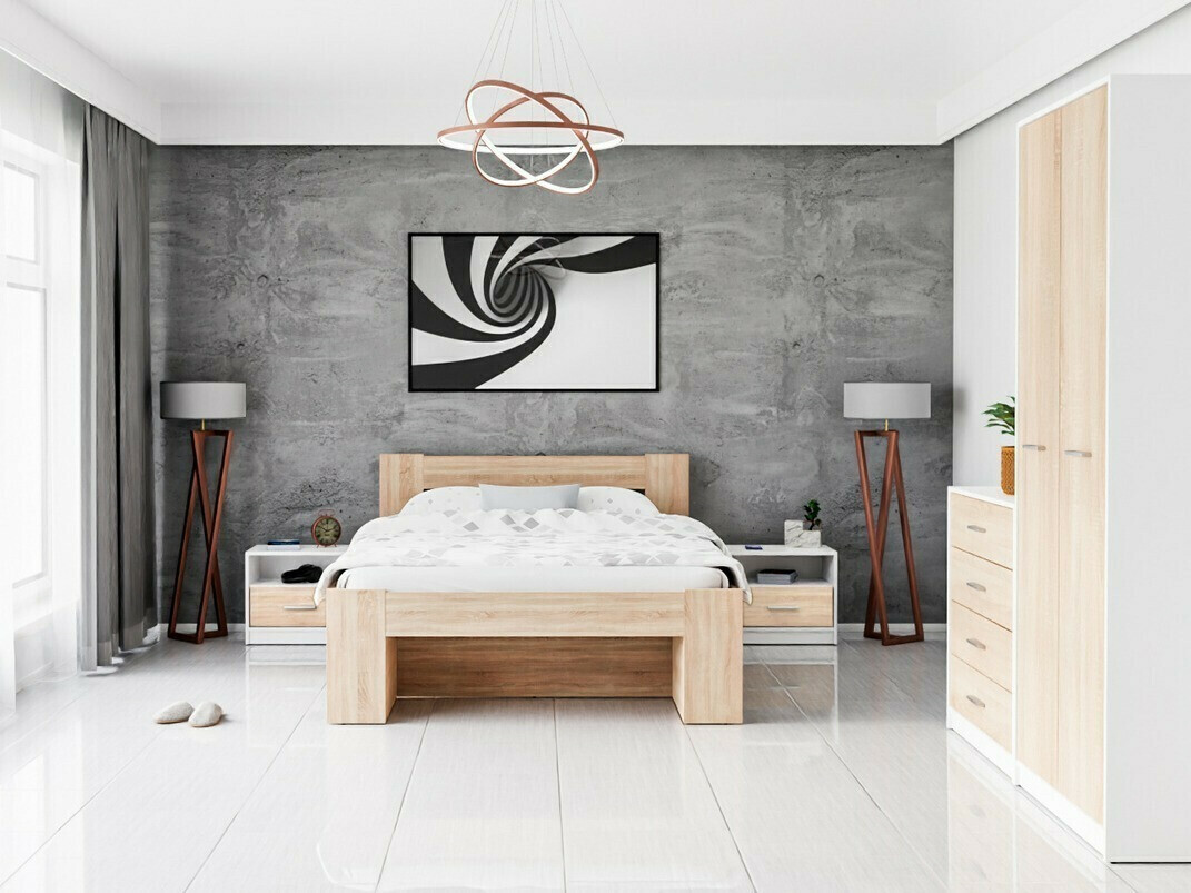 Komplet spalnic Novsore 147 (Bela + Sonoma hrast)