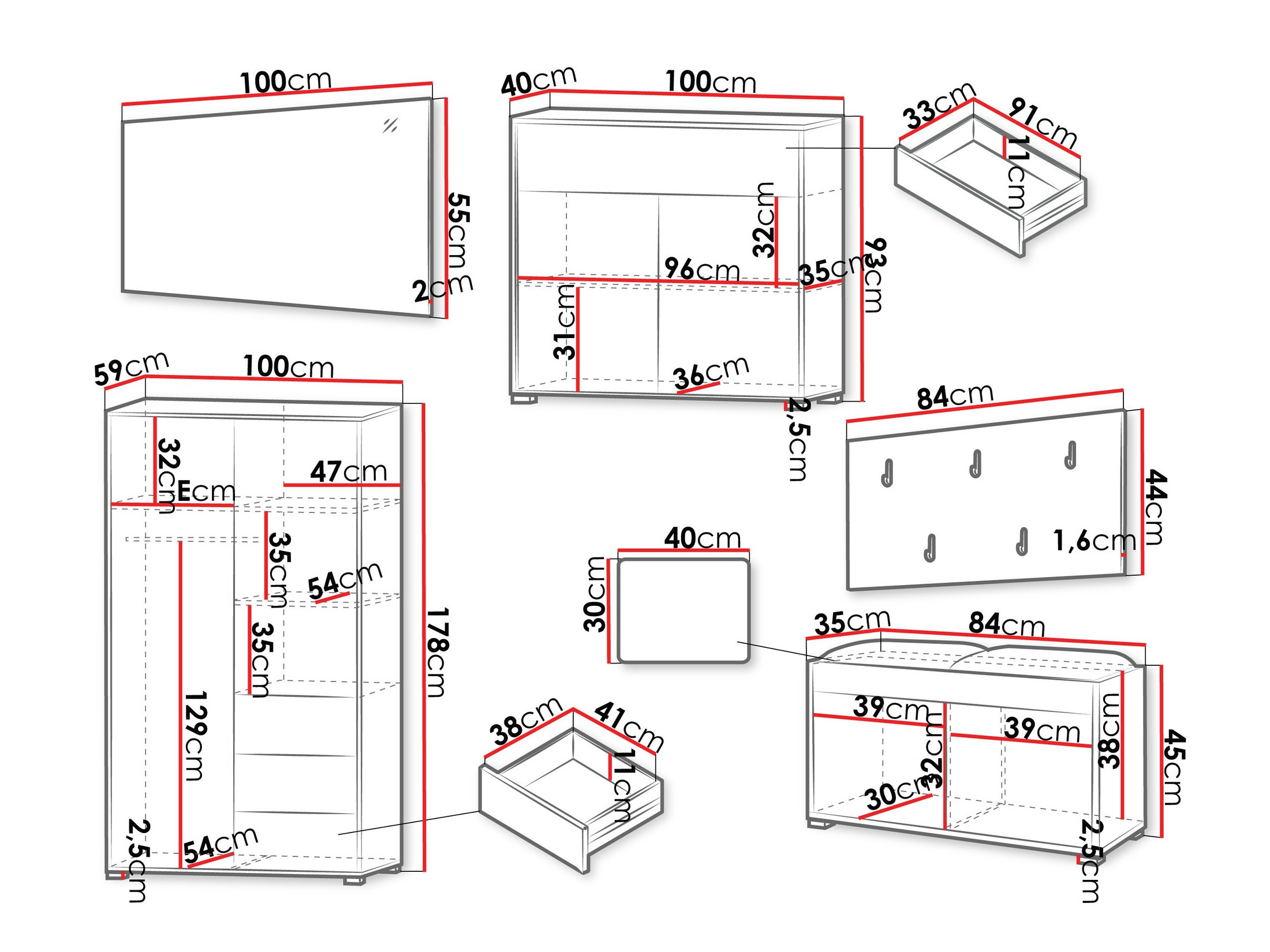 Komplet za predsobo Comfivo Tutela V (Bela)