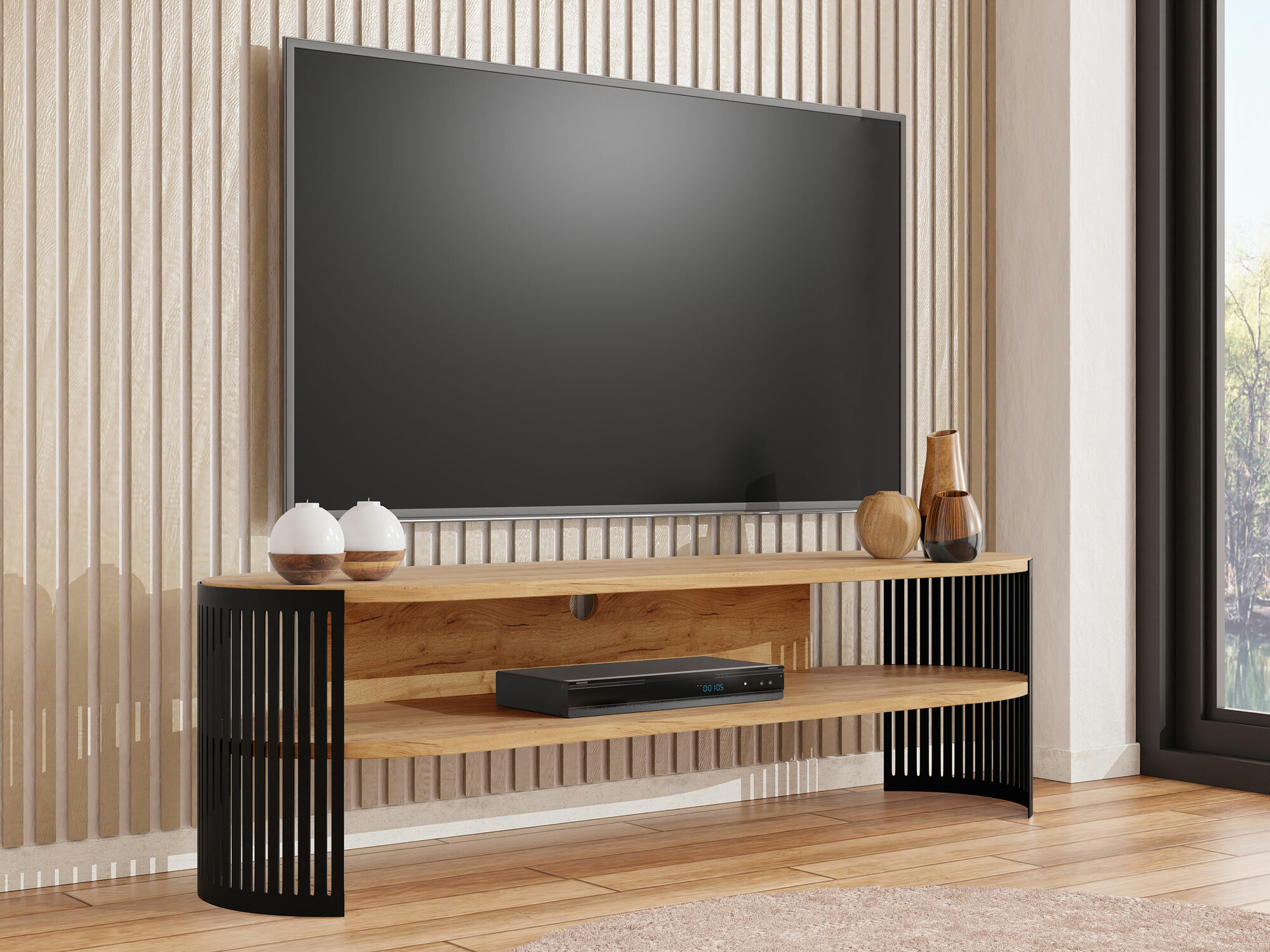 TV-omarica Civer (Črna + Craft zlati hrast)
