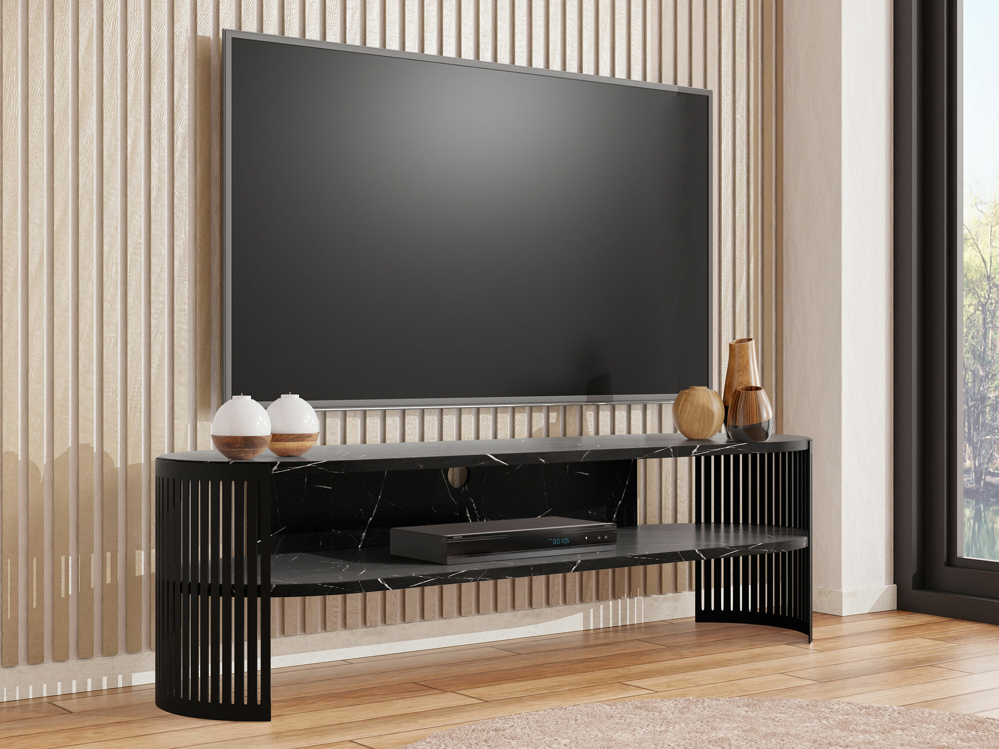 TV-omarica Civer (Črna + Črni marmor)