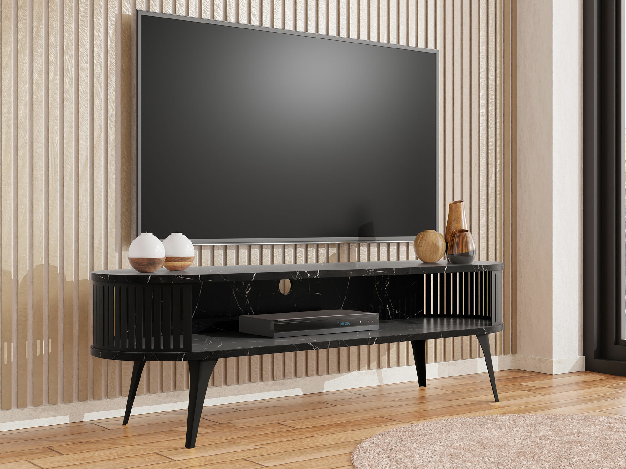 TV-omarica Vitum (Črna + Črni marmor)