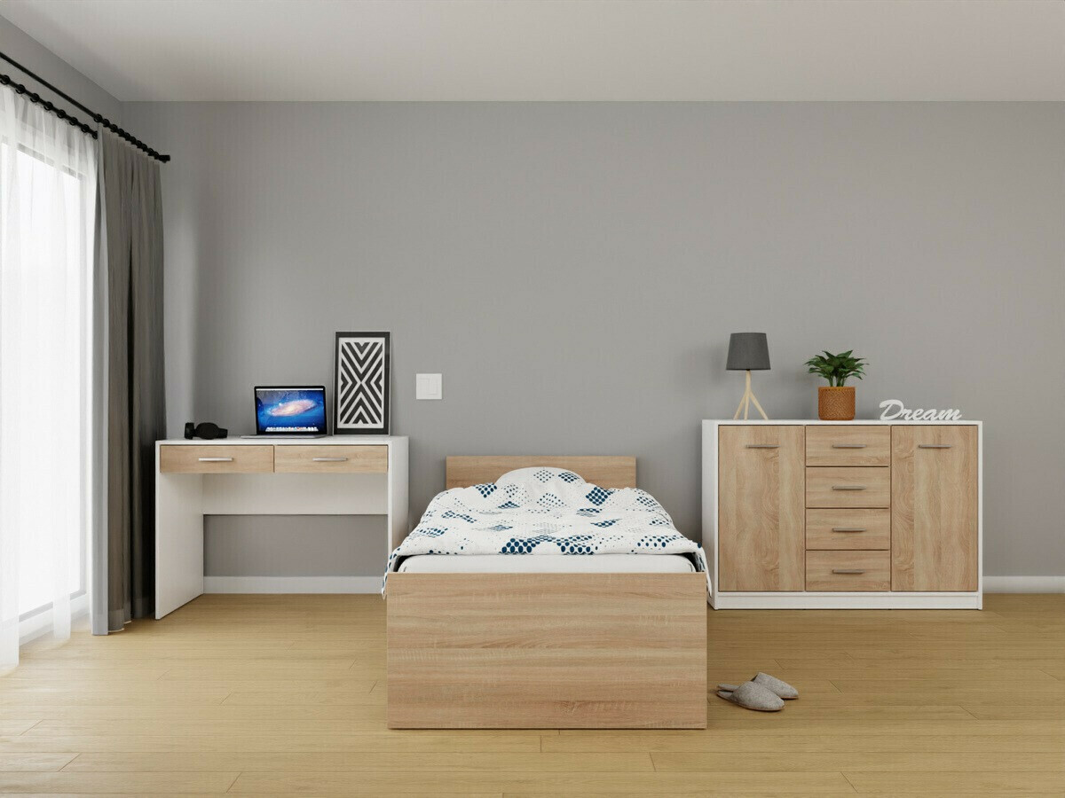 Komplet spalnic Novsore 149 (Bela + Sonoma hrast)