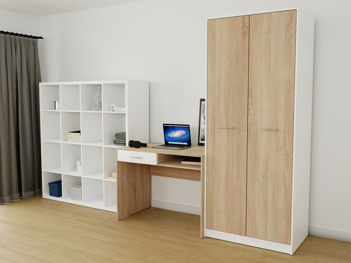 Komplet za domačo pisarno Novsore 153 (Bela + Sonoma hrast)