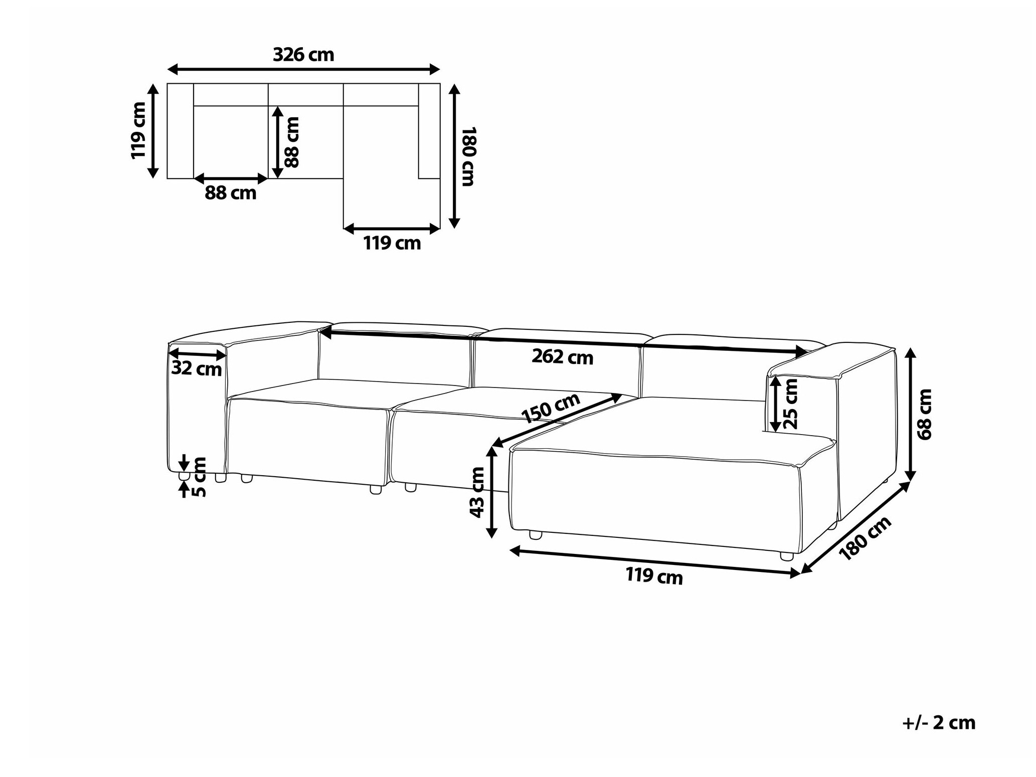 Modularna kotna sedežna garnitura Serophi 106 (Taupe)