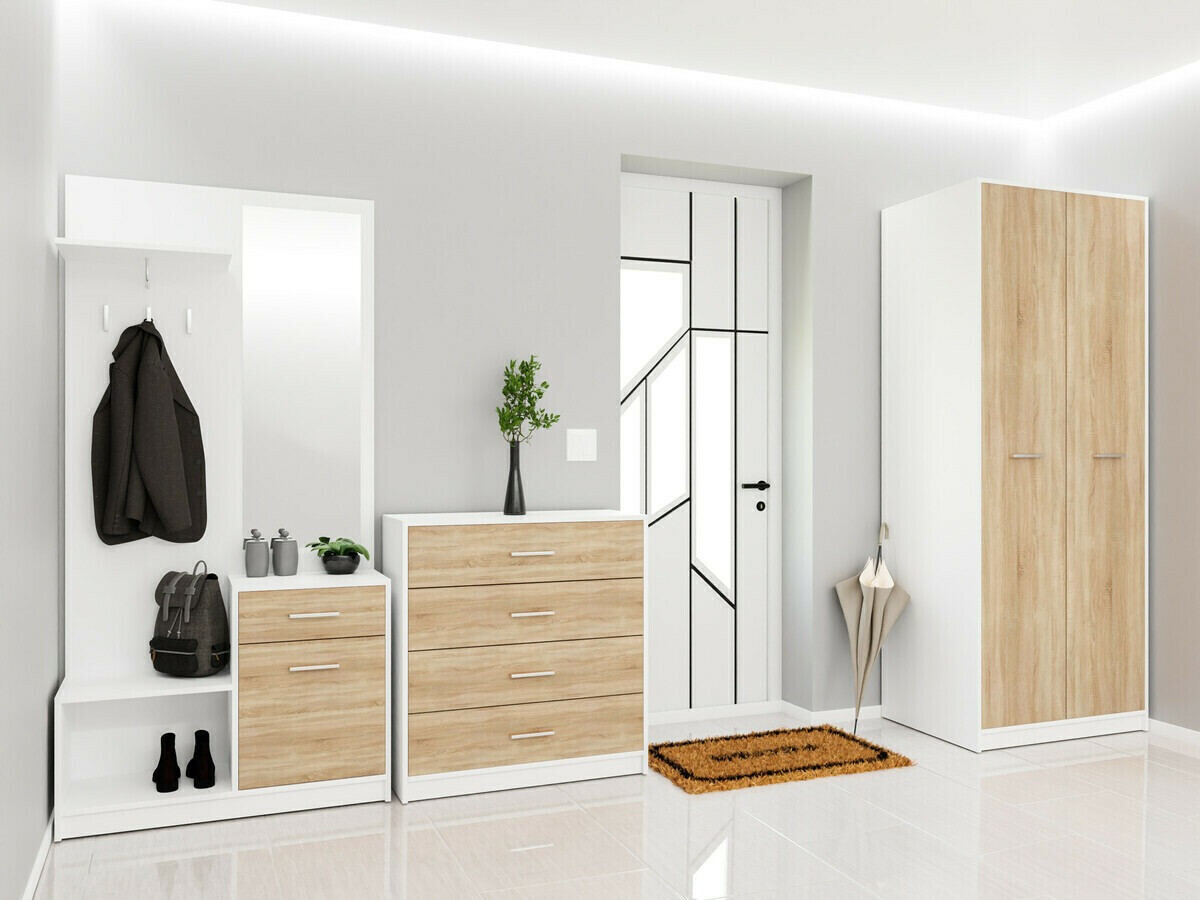 Komplet za predsobo Novsore 154 (Bela + Sonoma hrast)