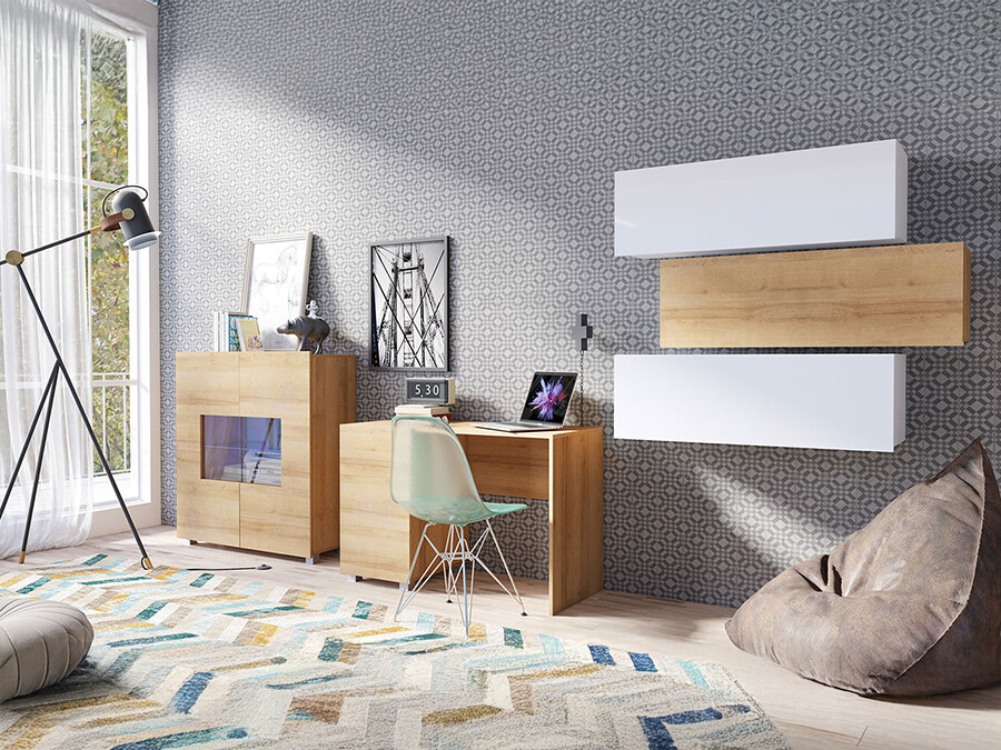 Pohištveni komplet Tivdalu 136 (Zlati hrast + Bela + Sijaj bela)