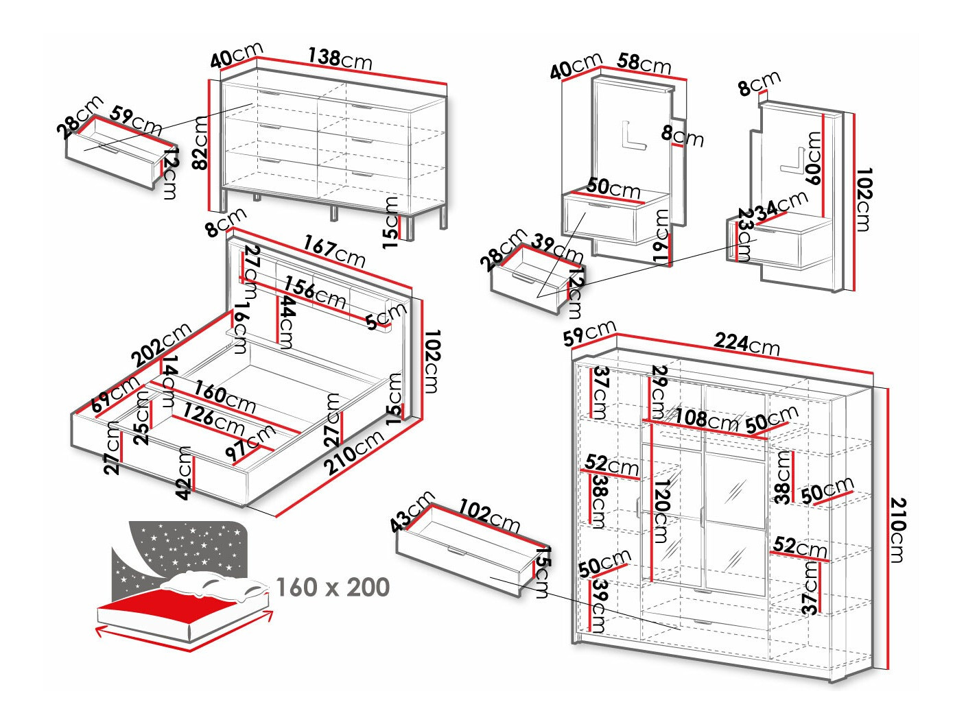 Komplet spalnic Flodale 106
