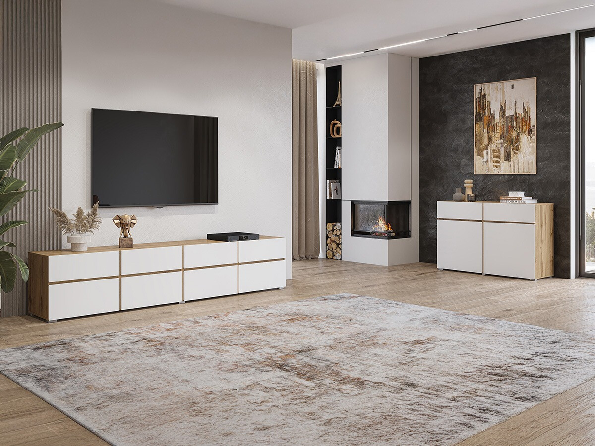 Komplet za dnevno sobo Alfere 107 (Wotan hrast + Bela)