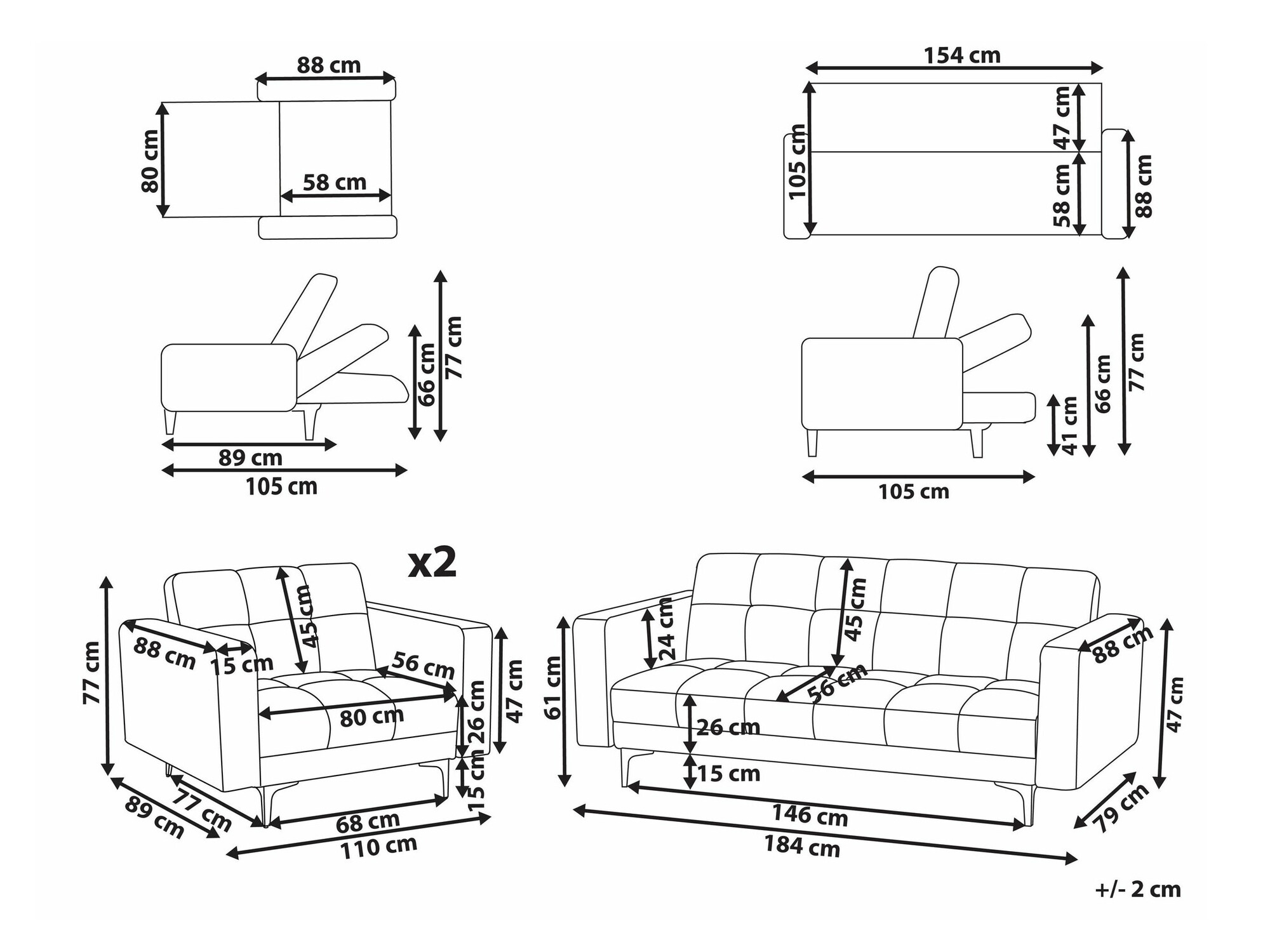 Komplet oblazinjenega pohištva Mormiru 107 (Rdeča)
