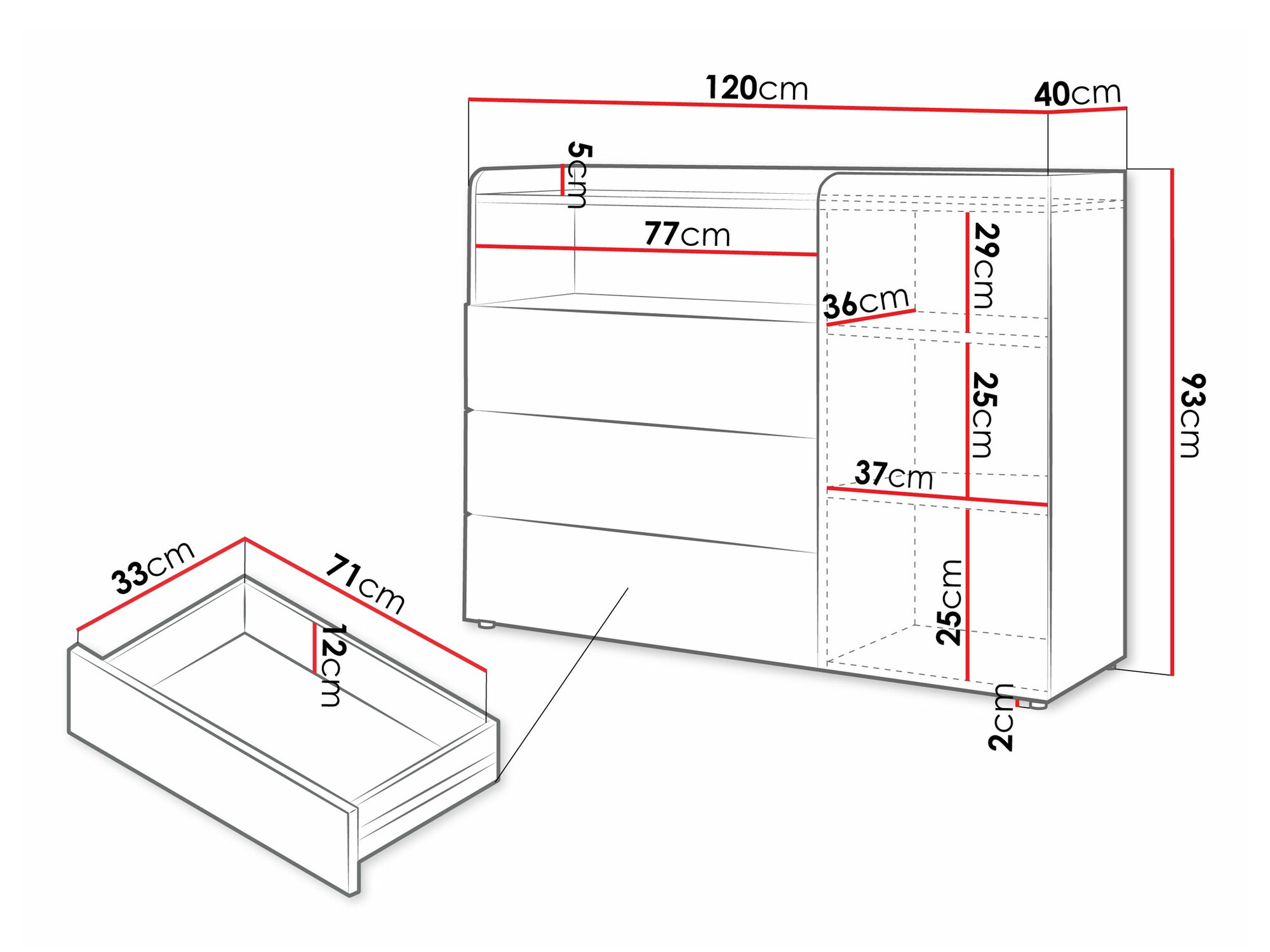 Komoda Domcali 108 (Siva + Hrast)