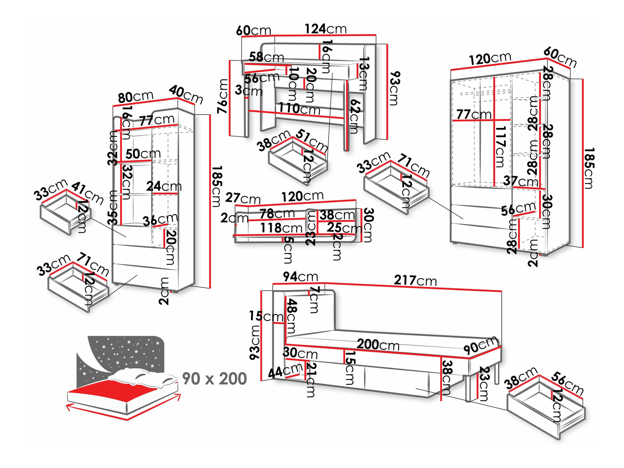 Komplet pohištva za otroško sobo Domcali 116 (Coral + Hrast)