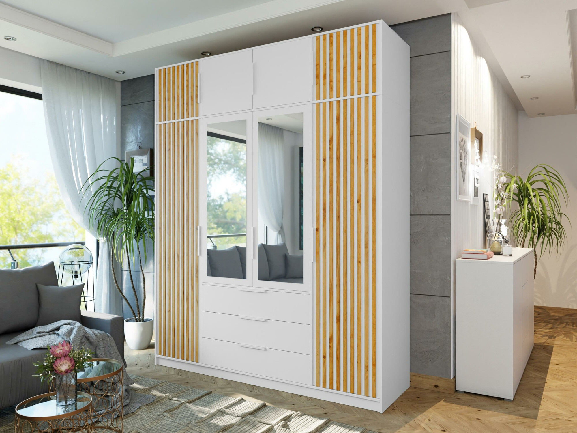 Garderobna omara Collis II (Bela + Wotan hrast)